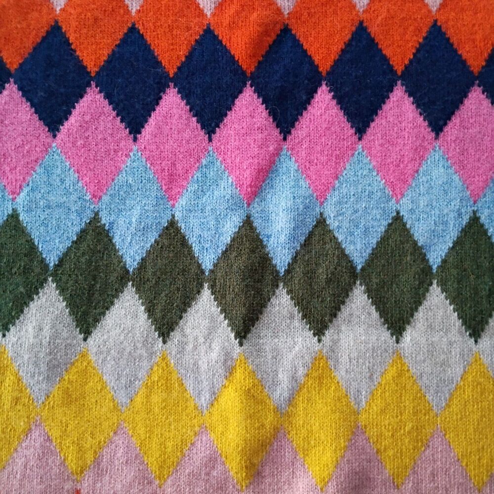 Boden Multicolor Diamond Print Sweater Vest Women's L Preppy Argyle Maximalist - Picture 4 of 10